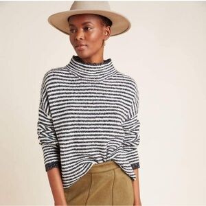 Anthropologie striped Black and White Mock Neck Sweater